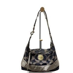 Coach Hobo Canvas Bag Signature Coach Design Black And Silver Vintage